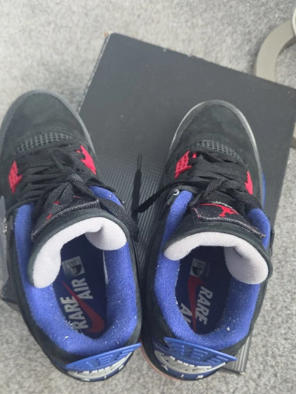 Jordan Men's Black Suede Sneakers with Red and Blue Accents